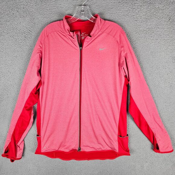 Nike Dri-Fit Mens Full Zip Warm Up Track Jacket Red Fleece Grid